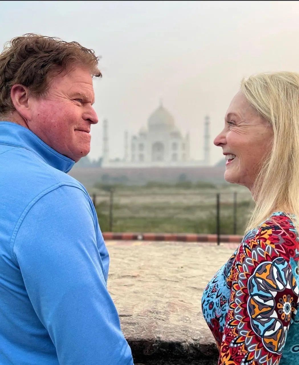 The Taj Mahal seen across the Yamuna from Mehtab Bagh in Agra